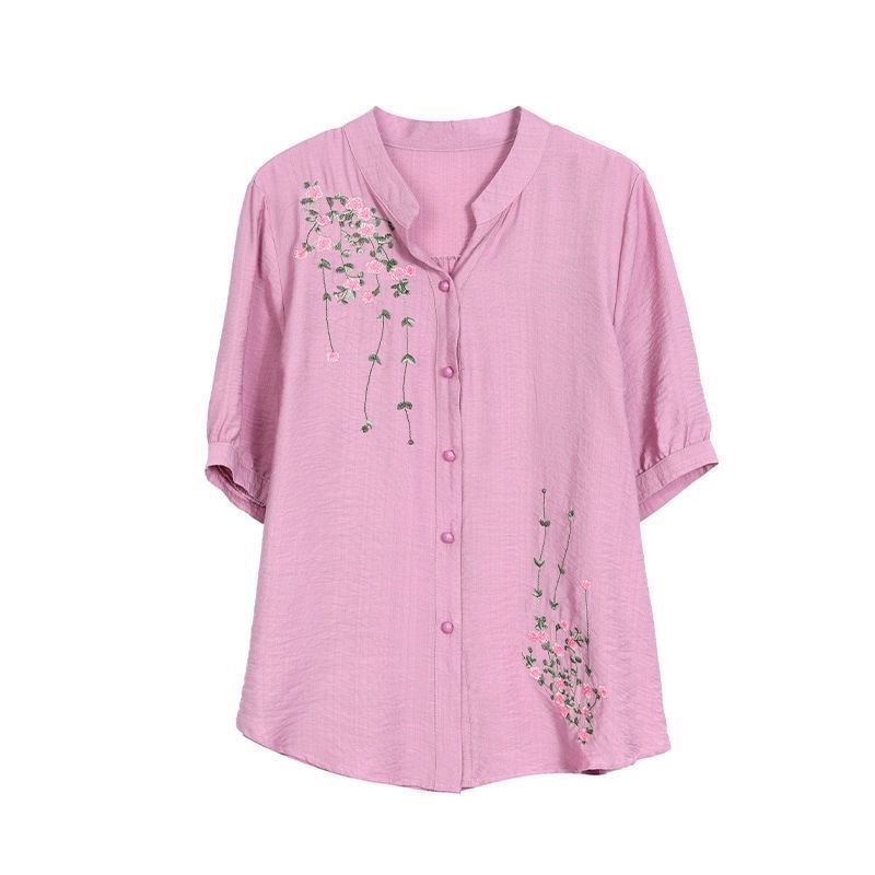 Fashion Plus Embroidered Short Sleeved Tencel Shirt for Women's Summer New Loose Cotton and Linen Top
