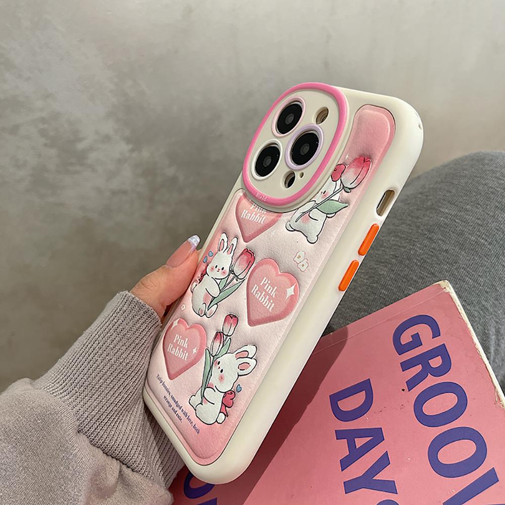 Cute Rabbit Lovely Bunny Shockproof Bumper Phone Case For Iphone 14 Pro Max 11 12 13 Pro Max Cartoon Flower Soft Back Cover Case