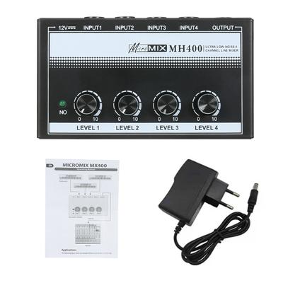 MH400 Ultra Low-Noise 4-Channel Line Mixer Mini Audio Mixer with 1/4-inch TS Inputs & Output Volume