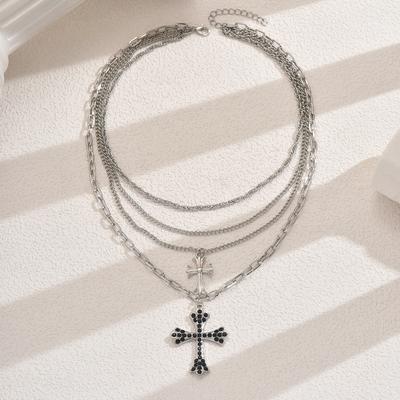 Hip-hop Necklace European and American Jewelry Multi-layer Stacking Cross Pendant Necklace Women's High-end Collarbone Chain