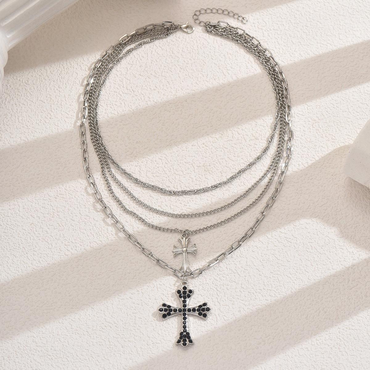 

Hip-hop necklace European and American jewelry multi-layer stacking cross pendant necklace women s high-end collarbone chain
