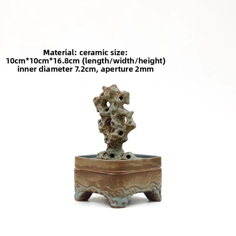 Taihu Stone Ceramic Incense Burner Zen Antique Style for Coil and Stick Incense Home Meditation Decor Aromatherapy Gift