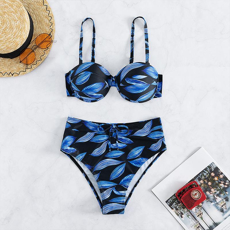 Bikinis mit hoher Taille, Badeanzug für Damen, bedruckt, elegante Strandmode, zweiteiliger Badeanzug, gepolstertes Bikini-Set