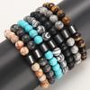 Geometric Black Dandan Stone Lava Rock Tiger Eye Beaded Bracelet With Elastic Cord For Men And Women