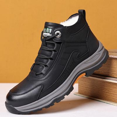 Chaussures Hautes en Coton et Cuir pour Hommes avec Velours Chaud Semelle Épaisse Chaussures Décontractées Chaudes en Coton pour Hiver Neige Bottes Antidérapantes Hommes