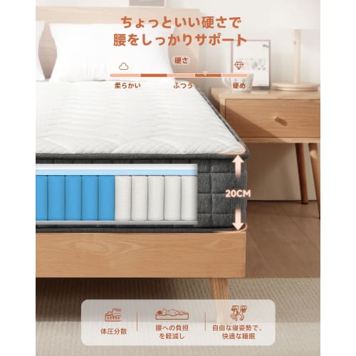 Z-HOM Queen Size Mattress, Extra Thick 20cm, High-Resilience Pocket Coil Mattress with 696 High-Density Coils, 2.0mm Diameter, Parallel Arrangement, S