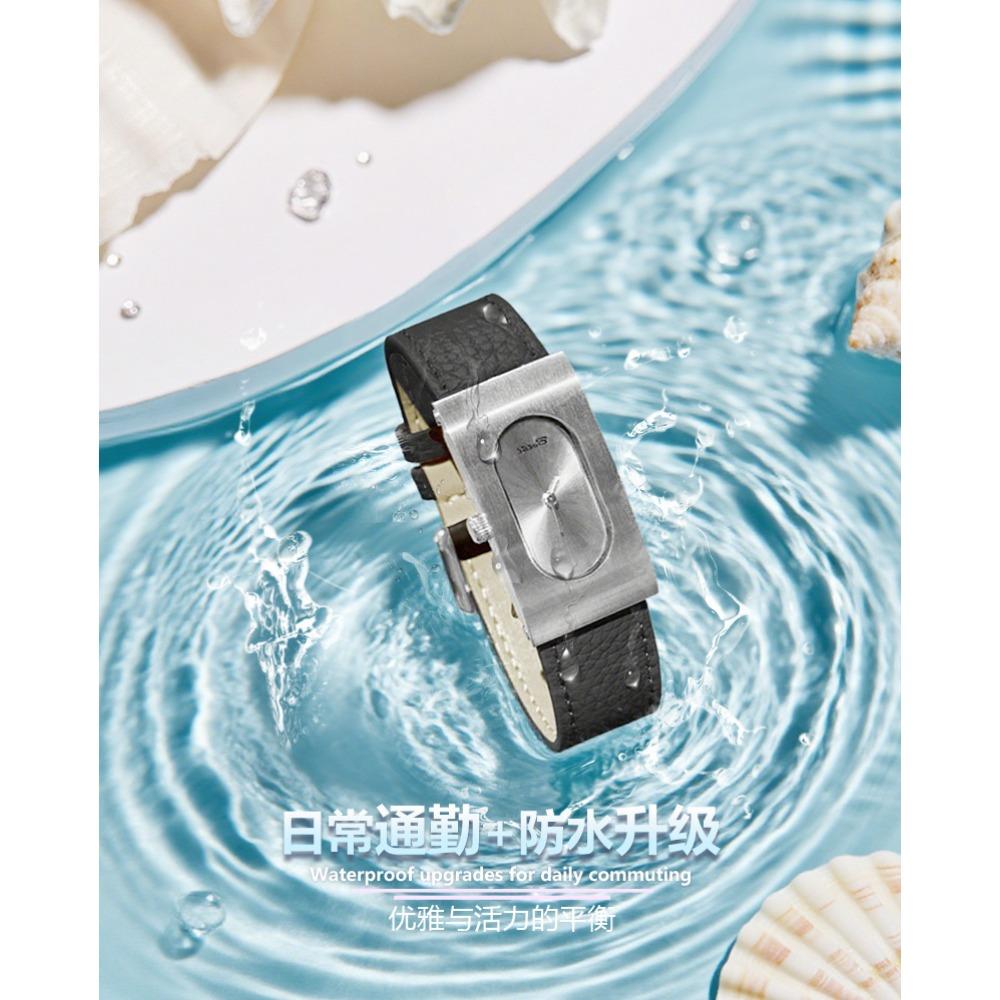 BELBI Reloj de Cuarzo Retro para Mujer con Caja Larga Correa de Cuero Genuino Esfera Oval Minimalista Caja Rectangular Delgada Elegante Reloj de Pulsera para Vestir Regalo Para Mujeres