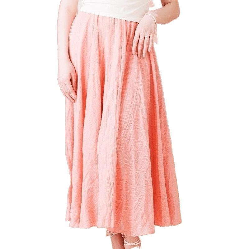 

Women s Skirt Linen Cotton Blend Elastic Waist Long Pleated Maxi, Vintage Summer Casual Skirt L рожевий