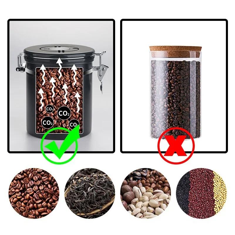 1.8L Coffee Canister Stainless Steel Coffee Bean Vacuum Sealed Tank with Date Tracker Coffee Bean Tea Nut Storage Sealed Cans