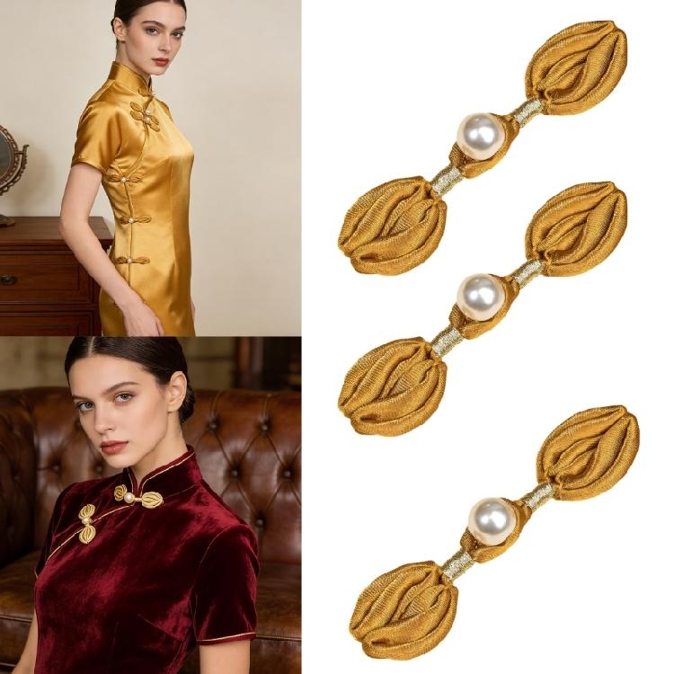 5Pcs Pearls Embellished Flower Shape Cheongsam Button Decorative Chinese Knot Button For Dress Cloaks Coat Sewing Craft