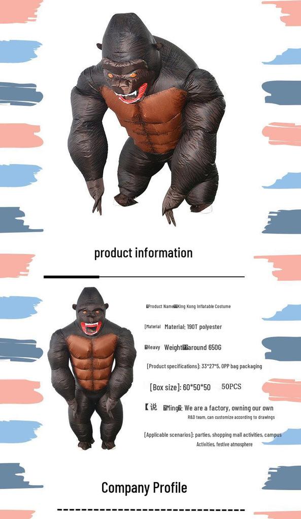 Nafukovací kostým gorily King Kong pro Halloweenskou párty a hraní rolí