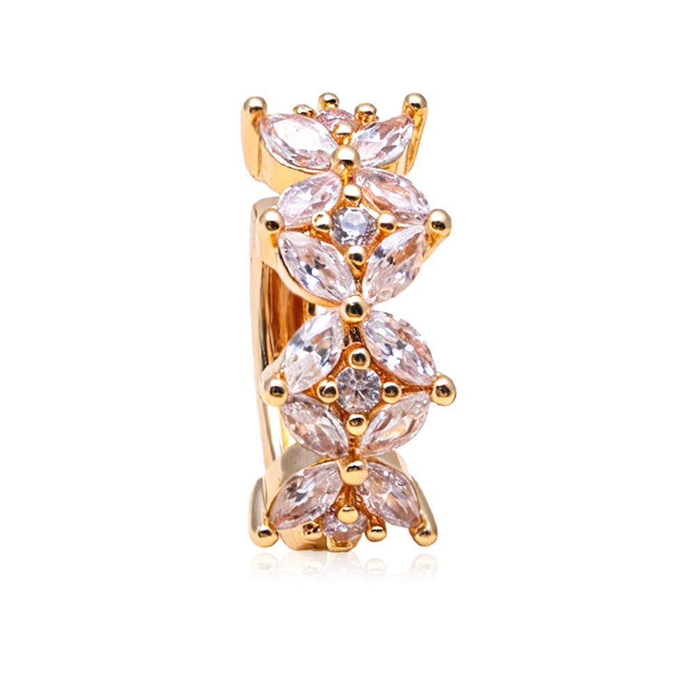 18K Gold-Plated Exquisite Wheat Hoop Earrings with Zirconia Leaves for Women