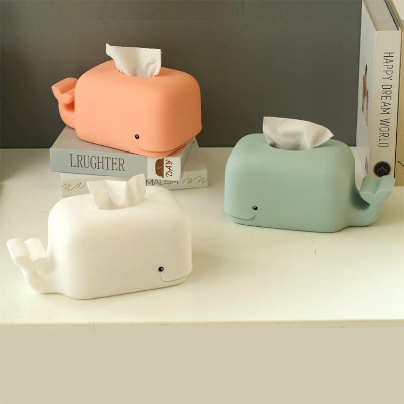 2025 New Creative Silicone Whale Tissue Box, Desktop Phone Holder Bedroom, Anti Drop Home Cartoon Paper Drawer Tissue Holder