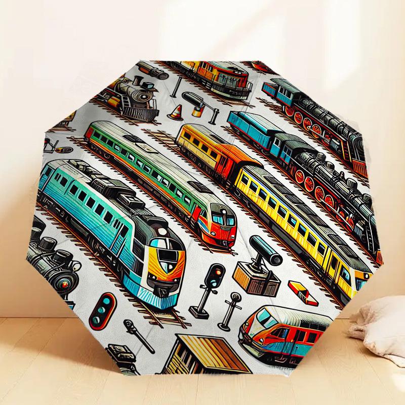 

1pc Train Station Pattern Umbrella Design Automatic Opening and Closing Umbrella, High-quality Travel Umbrella, c1128049