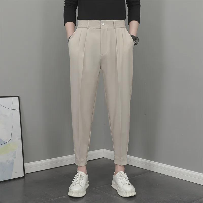 Men's Spring Cropped Velcro Harem Pants: Casual Versatile Fashion.