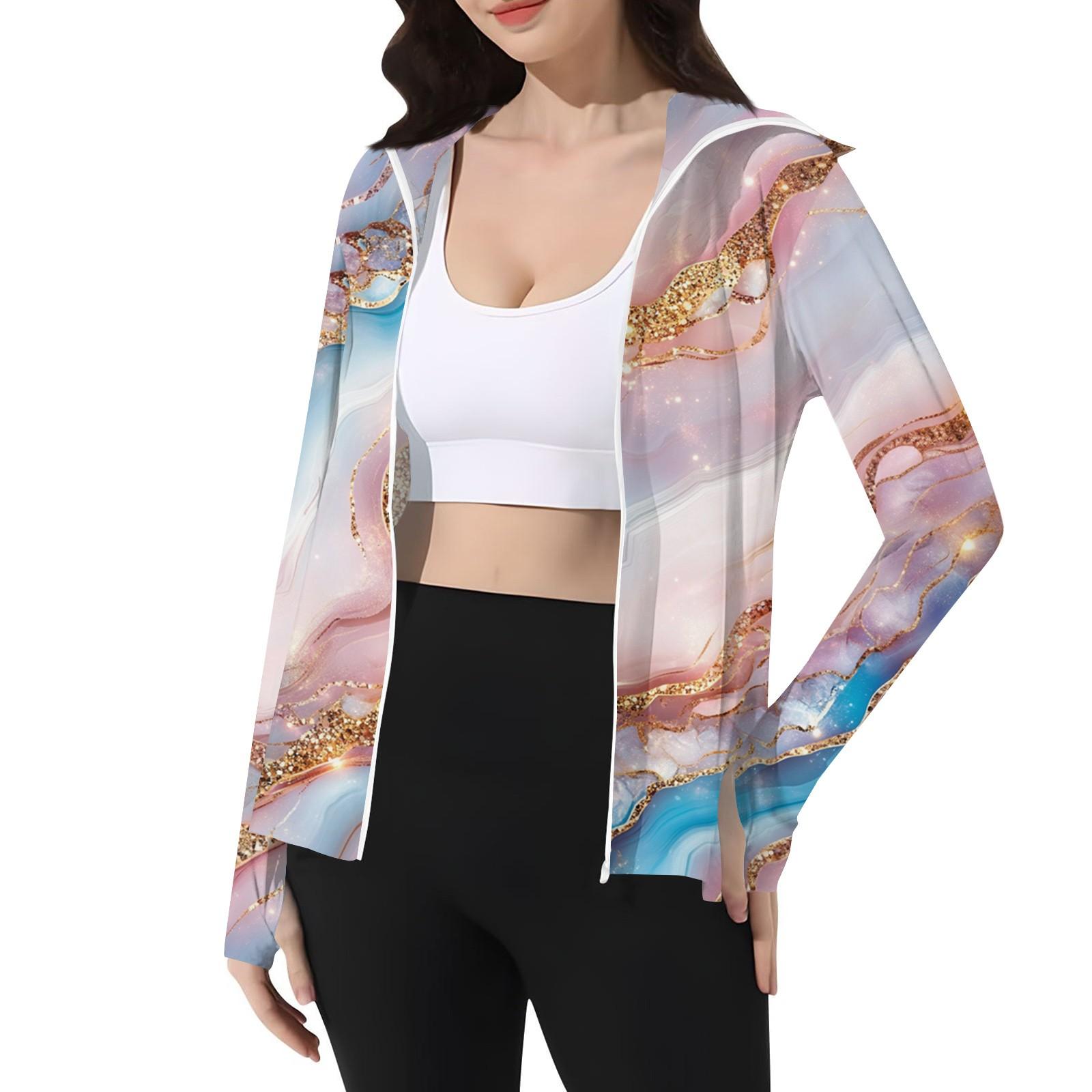 

Женская принтованная куртка от солнца с капюшоном, из ледяного шелка, легкая, с длинным рукавом L