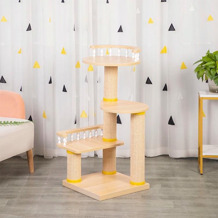 Household Luxury Long Lasting Cork Solid Wood Cat Condo Tree Climbing Table Cat Tower Cat House Scratcher Post