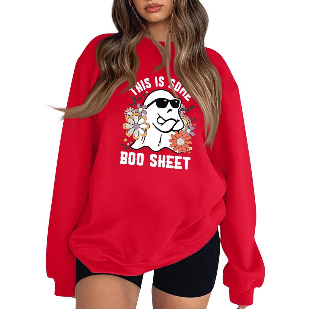 Damska Moda Bluza z Kapturem z Okrągłym Dekoltem i Długim Rękawem Halloween Bluza z Małym Nadrukiem