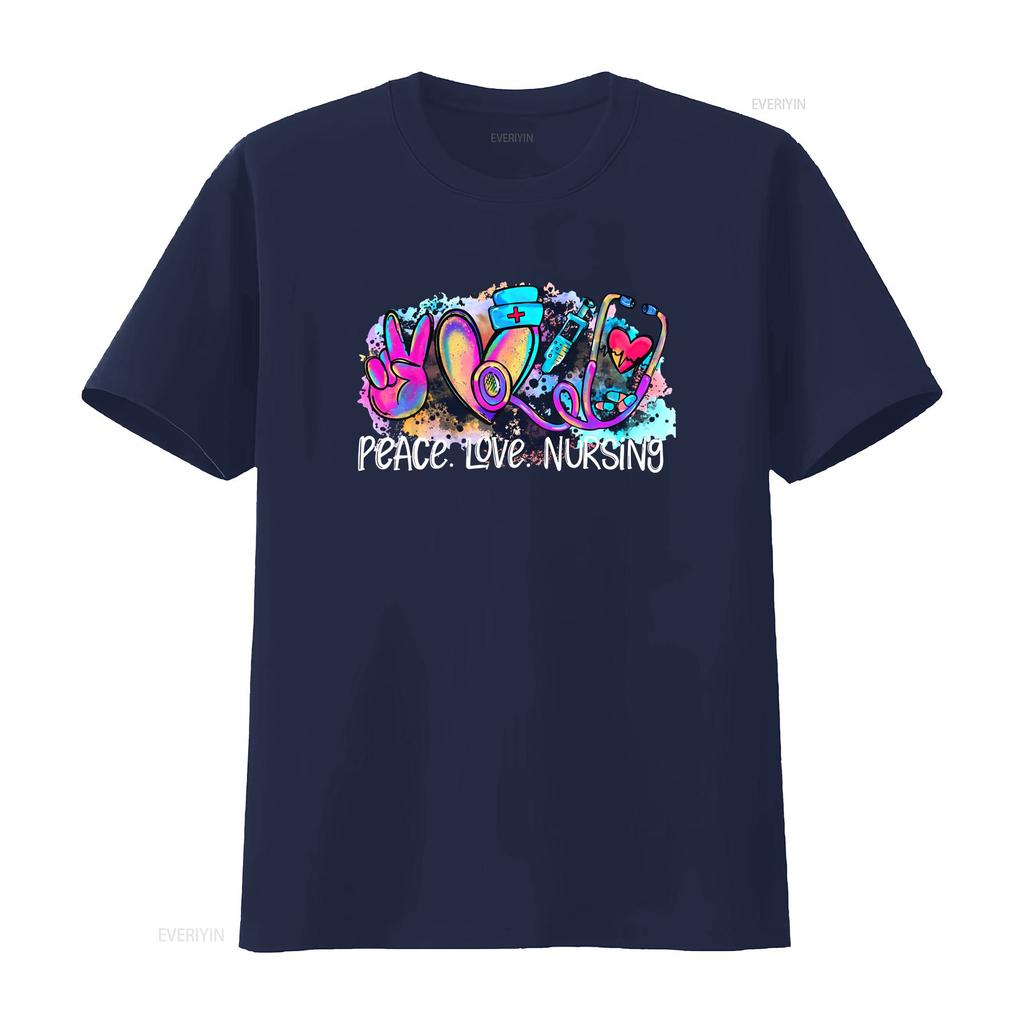Peace Love Nursing School T Shirt Nurse Life Registered CNA RN Week  vintage Washed Versatile homme Slightly Unisex graphic