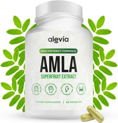 Alevia Organic Amla Capsules 1000mg, Natural Indian Gooseberry Fruit Supplement, Ayurvedic Wellness 60 Capsules
