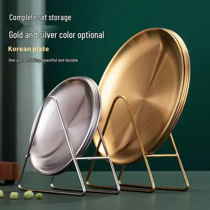 Stainless Steel Shallow Dish with Storage Rack - Elegant Round Fruit and Snack Dish for Home