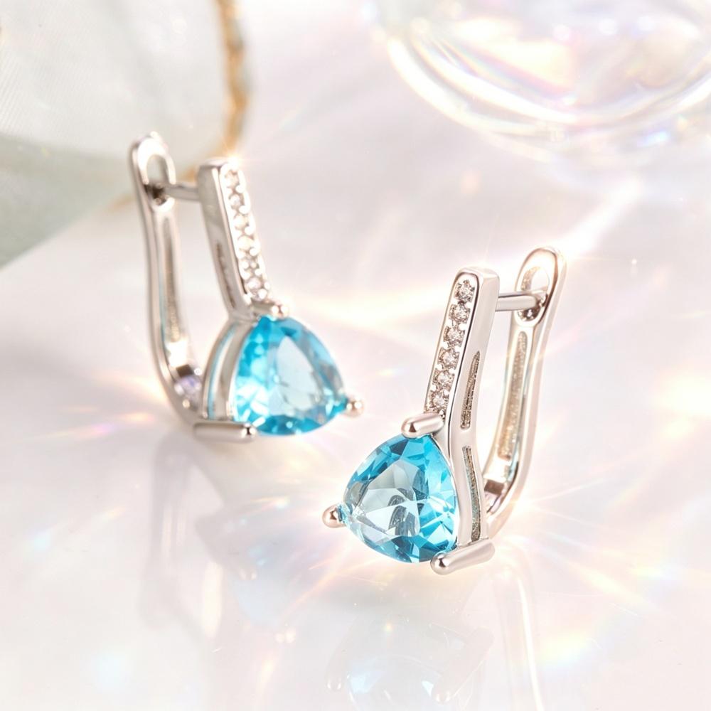 

925 Sterling Copper Fashion Temperament Inlaid Light Blue Zircon Triangular Ear Buckle Birthday Party Anniversary Gift синій