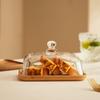 ZISIZ Bamboo and Glass Dessert Display Stand with Tray Set