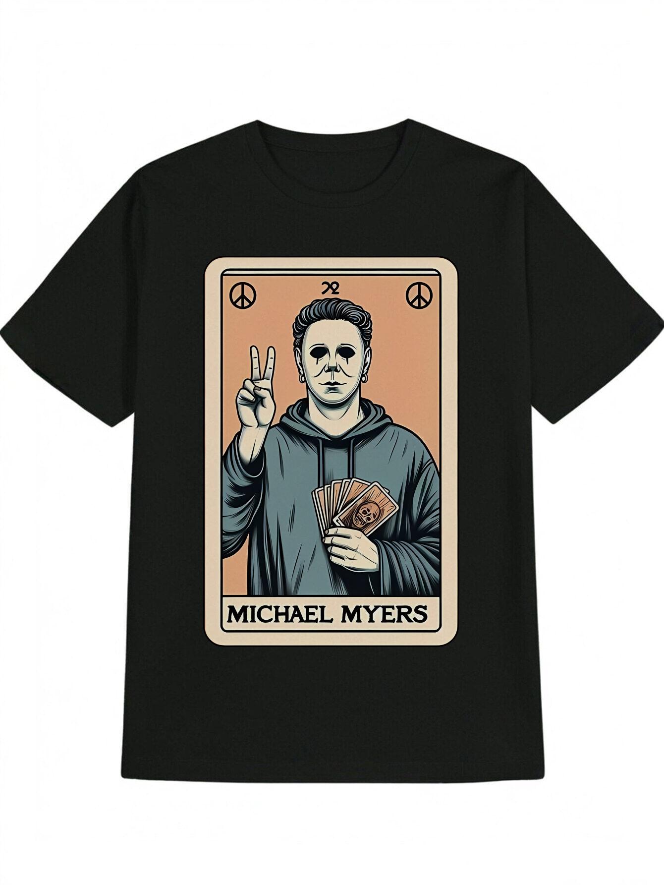 Casual Graphic T-shirt - Michael Myers Halloween Peace Sign Design XXXXL