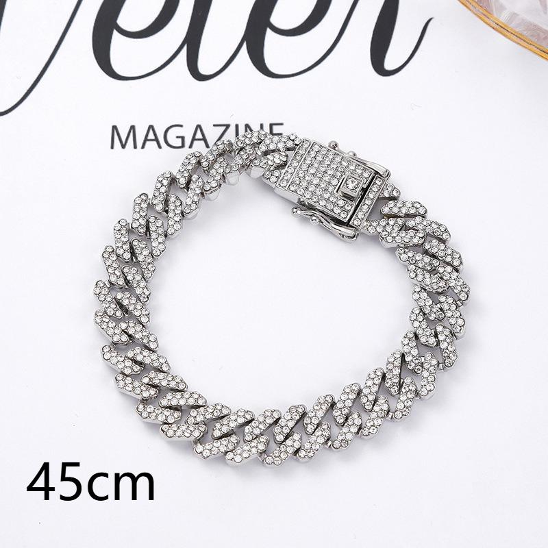 Cuban Chain, 12mm, Diamond Shaped, Men's and Women's Necklace, Rhinestone, Button, Sweater Chain, Light Luxury and High-end Feel, Hip-hop Style