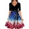 Women’s Vintage A Line Dress with Scalloped Neckline Half Sleeve and Star Print Flared Skirt Retro Style Belted Waist