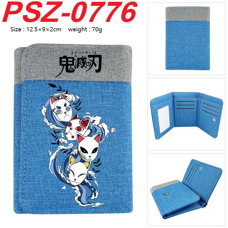 Japan Cartoon Comics Demon Slayer Color-blocked Tri-fold Flap Wallet with Snap Closure Portable Canvas Pocket Coin Purse 7565 KTB