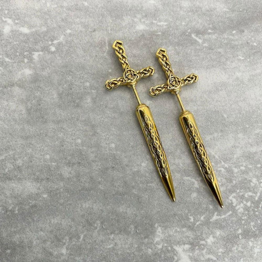 Gothic Kinitial Punk Sword  Piercing Earrings for Women&Men Goth Pattern Ear Jacket Dagger Stud Earring Jewelry
