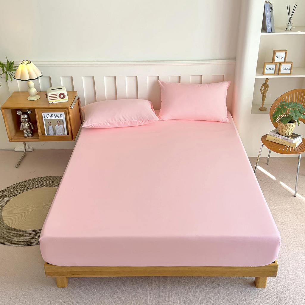 Cross-Border Solid Color Brushed Fitted Sheet Set - Water-Washable Protective Cover & Pillowcase for Simmons, Heat Transfer Compatible