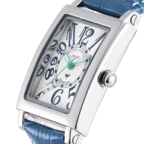Michel Jurdain SL-3000-5 Women's Watch with Leather Band, Natural Diamonds, Navy Blue and Silver