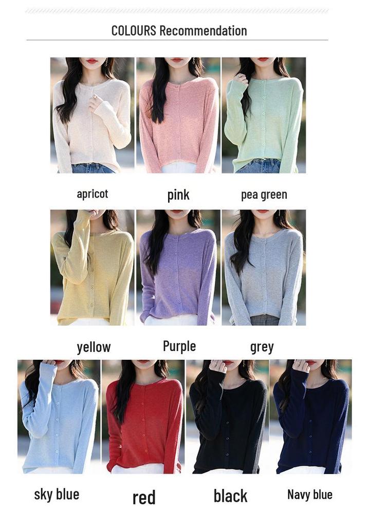 Women's Spring Korean Style Loose Wool Cardigan - Round Neck, Long Sleeve