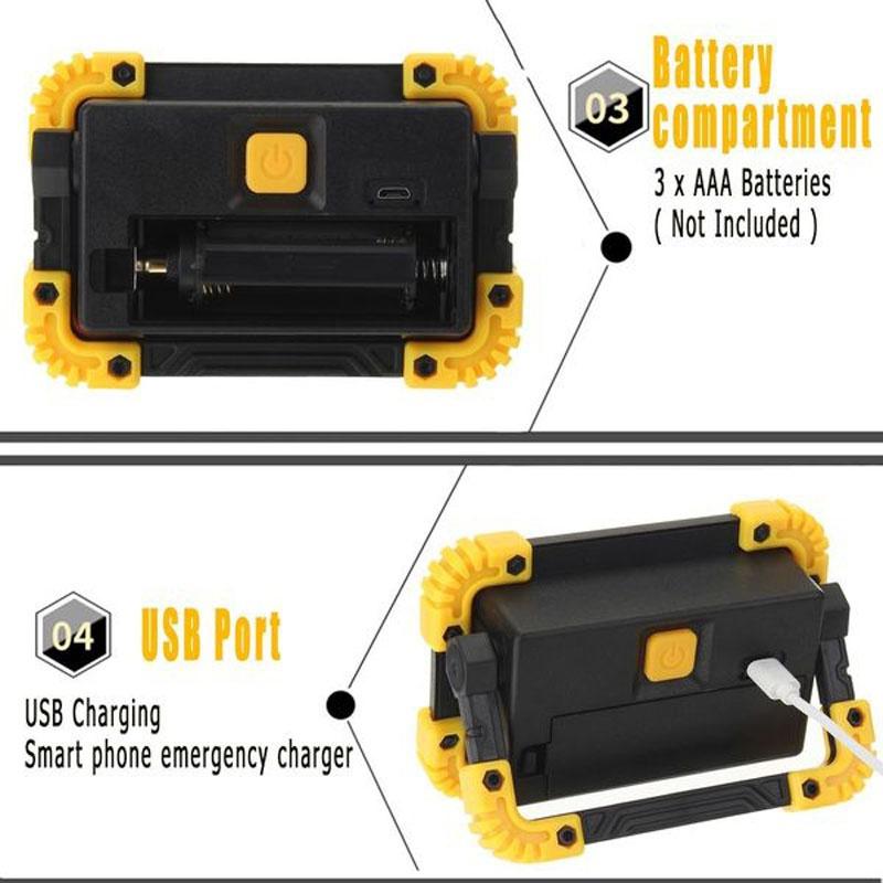 1PC LED Portable Worklight Camping Lights USB Rechargeable Flood Lamp Outdoor Waterproof No Battery