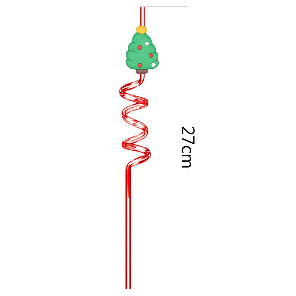 Spiral Christmas Plastic Straw Food Grade Christmas Party Decor Christmas Cartoon Straw  Children
