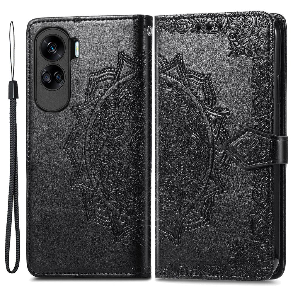 

For Honor X50i 5G/90 Lite 5G Case with Strap Wallet Leather Cover Mandala Embossed Black