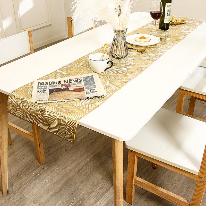 Bronzing PVC Table Runner 35*180cm Leaf Hollow Anti-slip Heat Insulation Dinning Table Mat Home Hotel Tablecloth Decoration