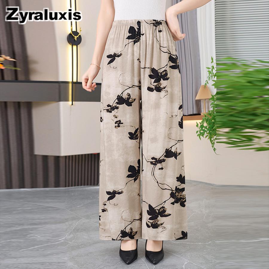 Women's Cotton Flannel Pajama Pants Summer Thin Wide Leg Pants for Moms Loose Casual Home Wear Long Trousers