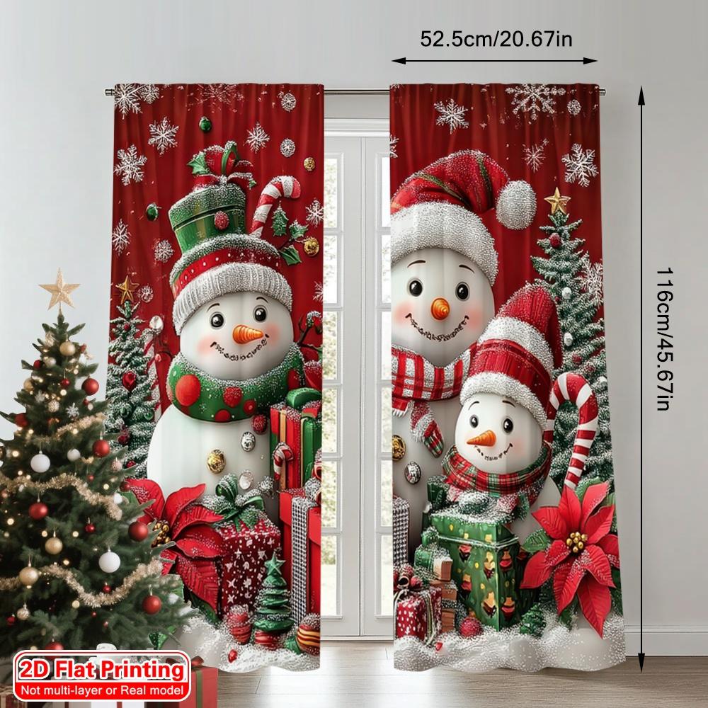 2D Flat Printing 2pcs Merry Christmas Curtains Snowman1 Machine Washable Polyester Without Electricity Birthday Party Use for