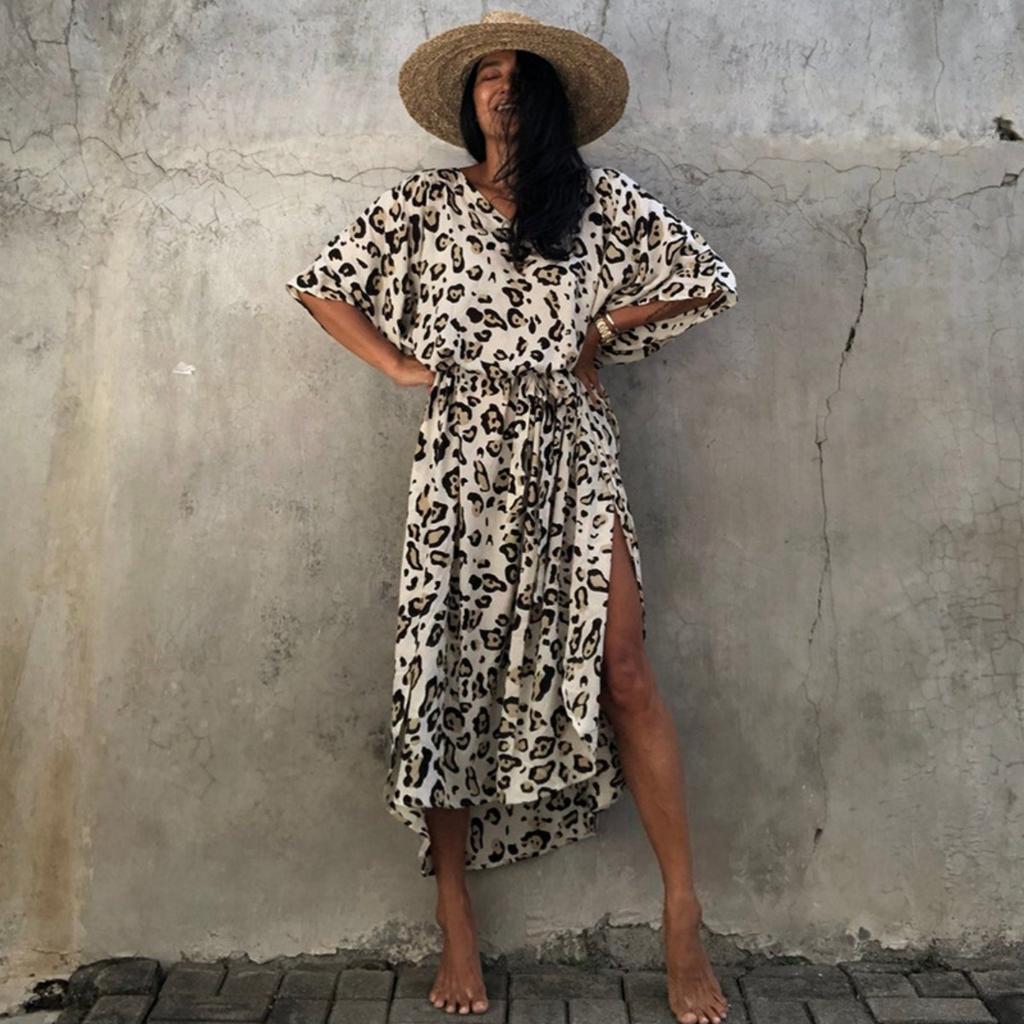 Leopard Print Long Cardigan Loose Large Size Beach Sunscreen Jacket Bikini Blouse