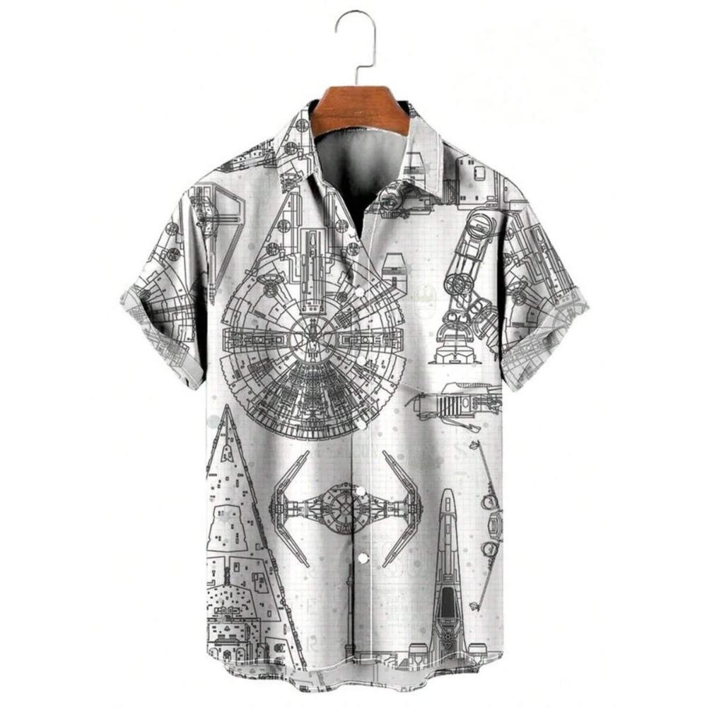 Future starship blueprint design represents exploration of technology and cosmic adventure printed 3D Hawaiian shirt