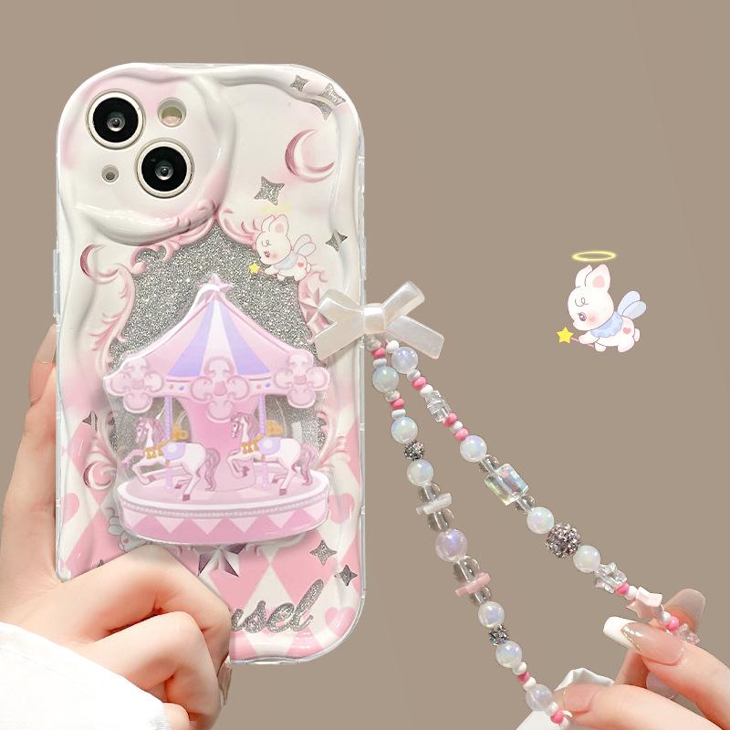 Použitelné pro pouzdro na mobilní telefon Apple 14promax IPhone 13 Roztomilý kolotočový držák řetízek 11/12 Průhledný