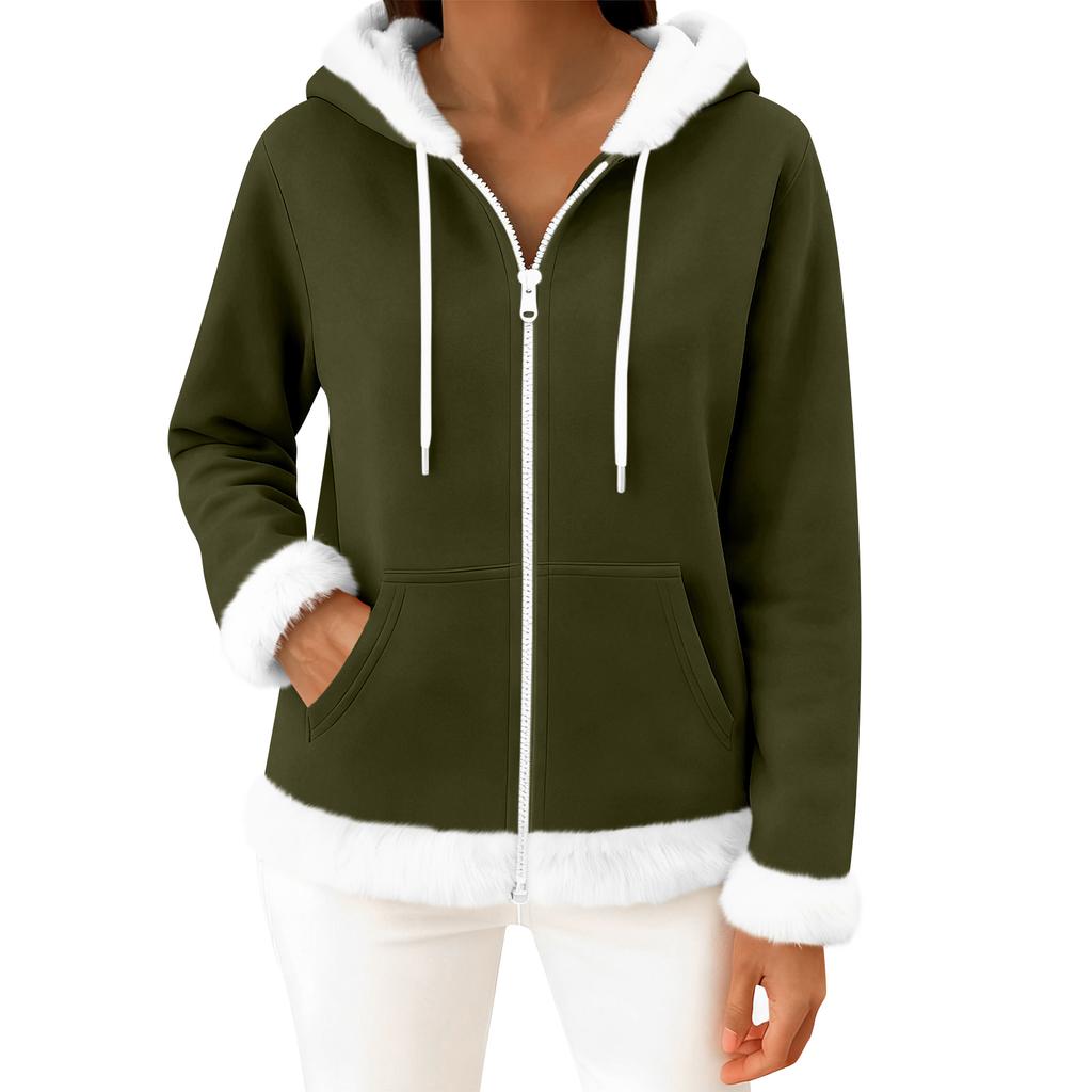 Moteriškas kasdienis madingas ilgomis rankovėmis užsegamas vilnos kardiganas su gobtuvu