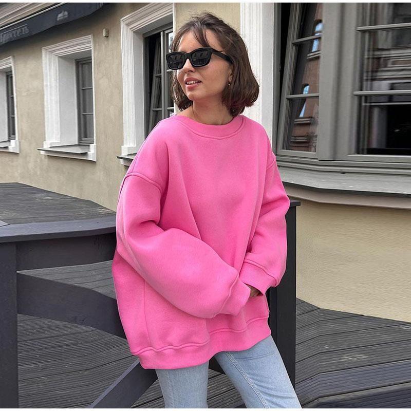 Women Cozy Pullover Autumn Winter Oversized Crew Neck Sweatshirts Fleece Thickened Warm Pullover Sweaters Comfy Fashion Outfits Clothes