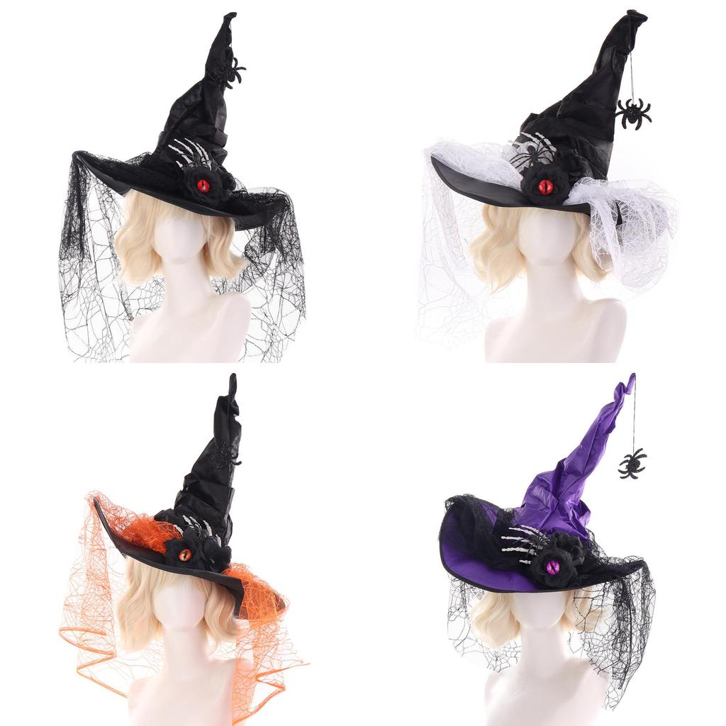 Halloween Witch Hat With Spider Embellishments For Party Cosplay And Dark Magic Decor