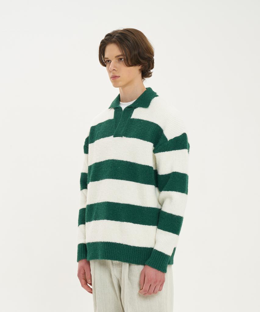 BLOND9 Honey Bee Rugby Polo Wool Knit_Pine Green