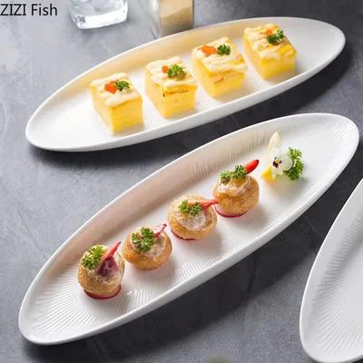 Owalny Długi Talerz Hotelowa Ceramika Stołowa Restauracja Gourmet Talerz Deserowy Talerz do Sashimi Sushi Nowoczesna Domowa Kuchnia Biała Zastawa Stołowa