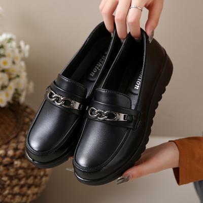 Mom Shoes Spring and Summer New Leather Shoes Soft Sole Non-slip Medium Single Shoes Comfortable Black Medium